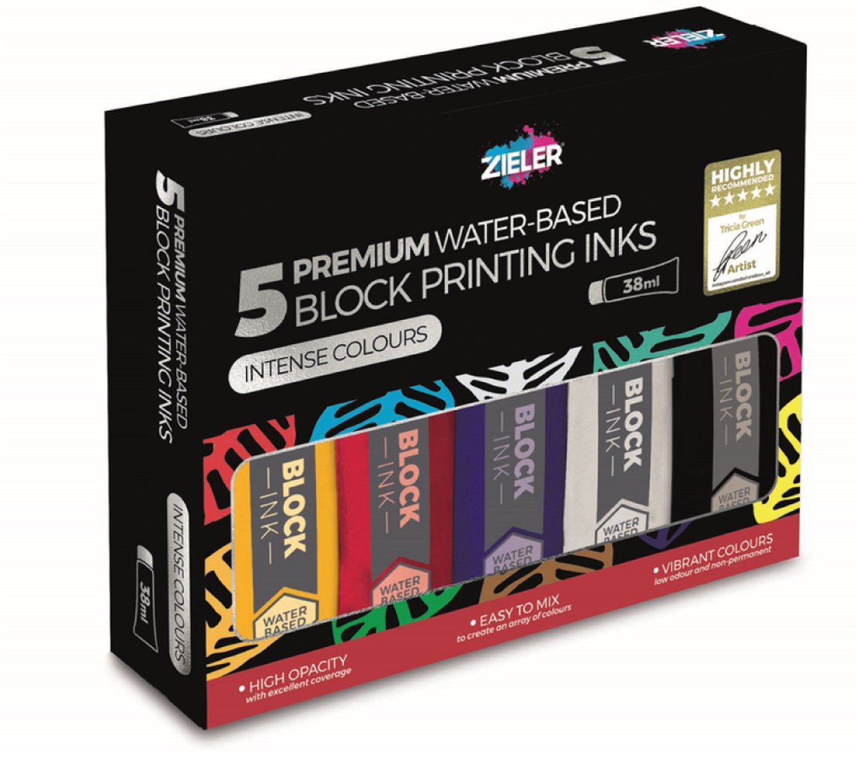 Zieler Water-Based Block Printing Ink Set 5X 38Ml