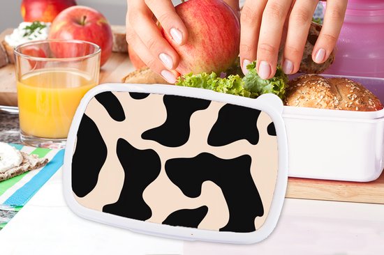 Boîte à lunch Wit - Boîte à lunch motif taché - Vache - Beige - Boîte à lunch 18x12x6 cm - Boîte à lunch à pain - Boîtes à pain pour enfants et adultes