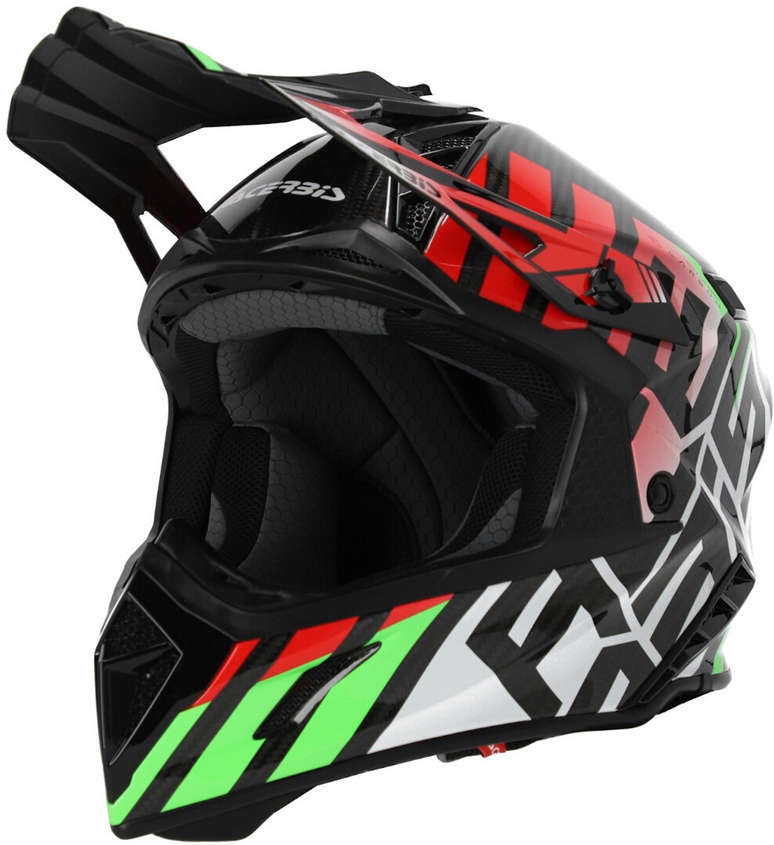 Acerbis Steel Carbon Zwart Groen Rode Crosshelm - Helm