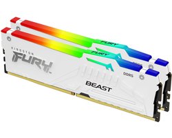 Kingston FURY Beast RGB White - Geheugen DDR5 - 64 GB: 2 x 32 GB - 288-PIN - 6000 MHz / PC5-48000 - CL30 - 1.4V - On-Die ECC - Intel XMP 3.0 - AMD EXPO