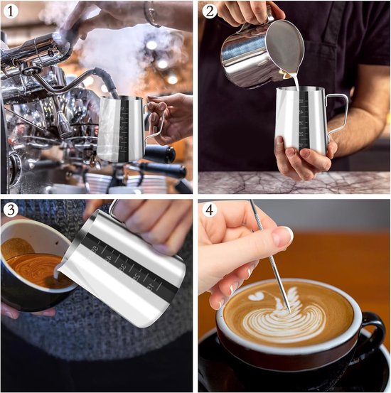 Pichet à Lait 350 Ml En Acier Inoxydable 304 – Pro Barista Pour Mousse Parfaite, Cappuccino Et Latte Art