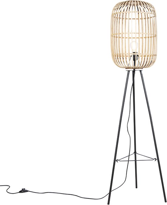 QAZQA manila - Landelijke LED Smart Vloerlamp | Staande Lamp incl. wifi - 1 lichts - H 139 cm - Beige - Woonkamer | Slaapkamer | Keuken