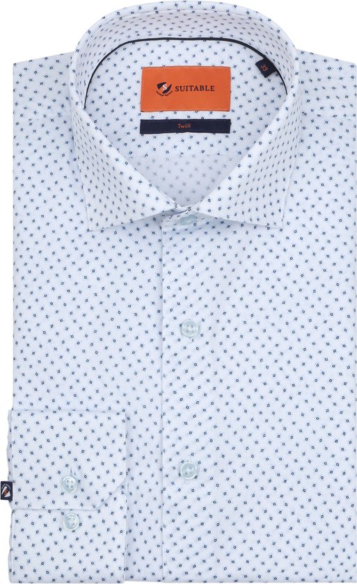 Suitable - Overhemd Twill Print Lichtblauw - Heren - Maat 42 - Slim-fit