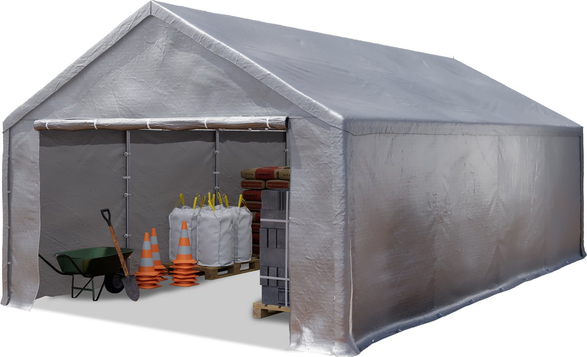 Opslagtent 5x10 m beschutting met PE zeil 350 N waterdicht grijs