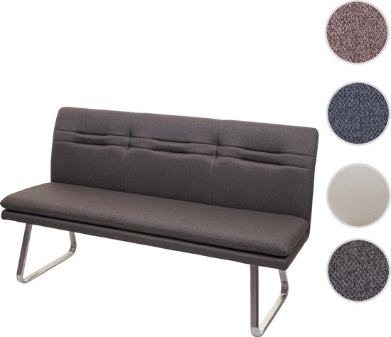 Canapé MCW-H70, canapé de salle à manger canapé rembourré, dossier tissu/textile acier inoxydable brossé ~ gris marron 160cm