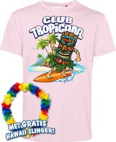 T-shirt Tiki Surfer | Toppers in Concert 2024 | Club Tropicana | Hawaii Shirt | Ibiza Kleding | Lichtroze | maat S