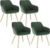 Rootz Set van 4 fluwelen eetkamerstoelen - Elegante stoelen - Gouden metalen poten - Comfortabel en ergonomisch - Duurzaam en stabiel - Eenvoudige montage - Donkergroen - 43 cm x 55 cm x 81 cm