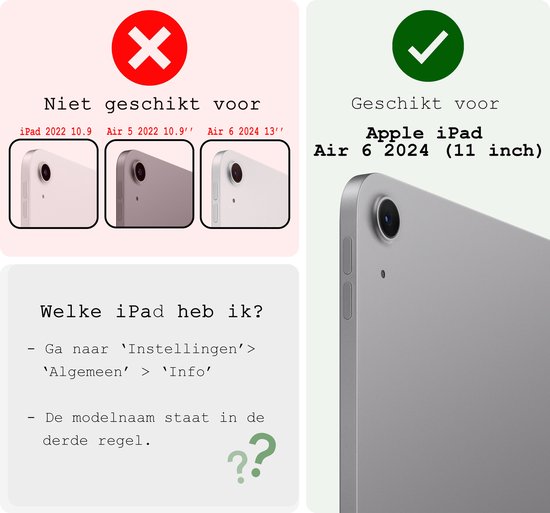 Geschikt voor Apple iPad Air 6 2024 (11 inch). Zilveren iPad op de voorgrond.