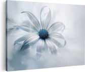 Artaza Canvas Schilderij Witte Bloem met Blauwe Veren - 90x60 - Wanddecoratie - Foto Op Canvas - Canvas Print