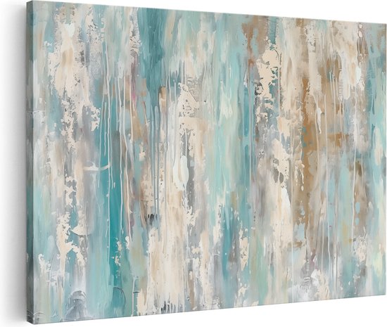 Artaza Canvas Schilderij Abstract Kunstwerk met Blauwe en Beige Kleuren - 120x80 - Groot - Foto Op Canvas - Canvas Print