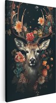 Artaza Peinture sur Toile Cerf avec des Fleurs sur la tête - 80x120 - Groot - Photo sur Toile - Impression sur Toile