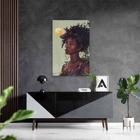 Artaza Canvas Schilderij Afrikaanse Vrouw met een Bloem in haar Haar - 60x90 cm - Wanddecoratie Woonkamer - Schilderijen - Muurdecoratie