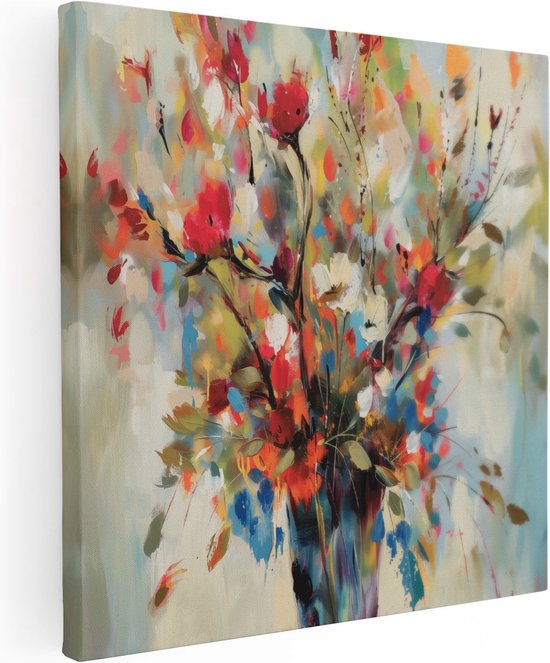 Artaza Canvas Schilderij Kunstwerk van Bloemen in een Vaas - 60x60 - Muurdecoratie - Foto Op Canvas - Canvas Print