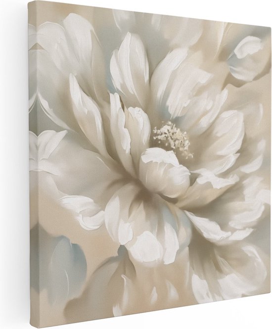 Artaza Canvas Schilderij Witte Bloem op een Beige Achtergrond - 70x70 - Wanddecoratie - Foto Op Canvas - Canvas Print