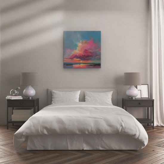 Artaza Peinture sur toile représentant un coucher de soleil avec des nuages ​​roses et bleus – 80 x 80 – Groot – Photo sur toile – Impression sur toile