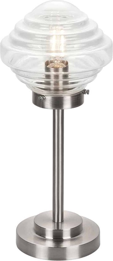 Tafellamp art deco York | 1 lichts | Ø 15cm | transparant / staal | helder glas / metaal | bureaulamp | gispen / retro / jaren 30