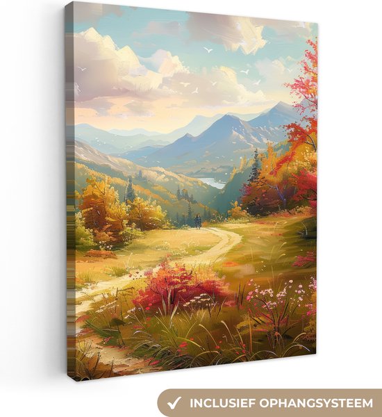 Canvas schilderij 30x40 cm - Wanddecoratie Landschap - Illustratie - Natuur - Muurdecoratie woonkamer - Slaapkamer decoratie - Kamer accessoires - Schilderijen