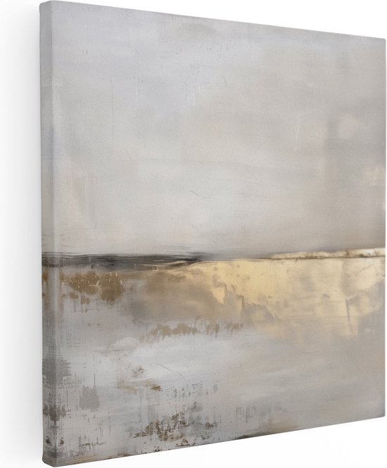 Artaza Peinture sur toile abstraite avec or et beige – 40 x 40 – Klein – Photo sur toile – Impression sur toile