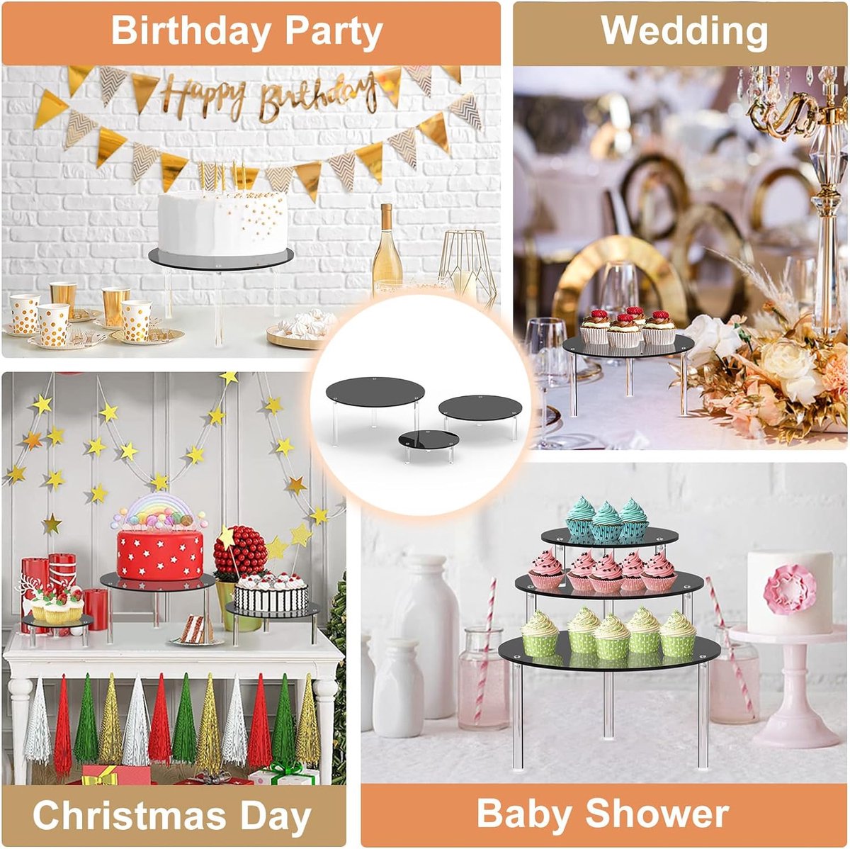 Acryl Taartstandaard Set – 3 Stuks, Witte Displaystandaarden Voor Bruiloft, Verjaardag Of Cupcakes (7–12 Cm)