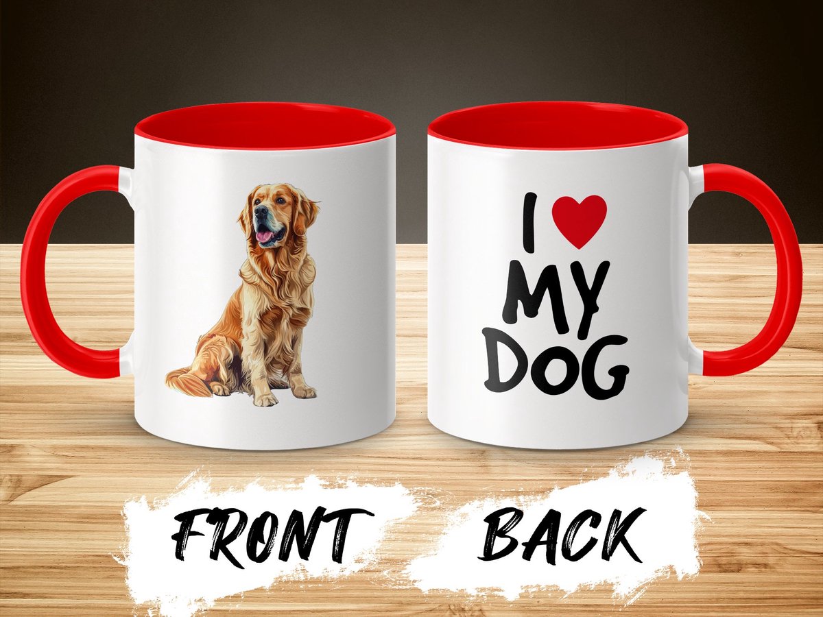 Mok rood/wit Golden Retriever dog - I love my dog / dog lover / dogs - ik hou van mijn hond / hondenliefhebber / honden