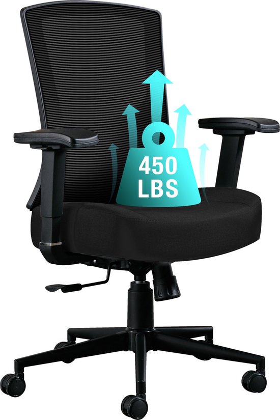 Merax Bureaustoel Ergonomisch - Kantoorstoel met 2D Verstelbare Lendensteun - Stoel met Gaas - Zwart