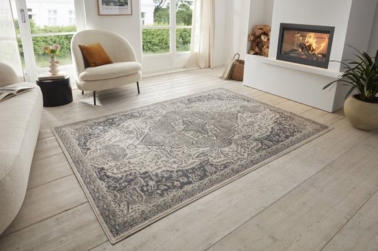 Flycarpets Terrain Designer Laagpolig vloerkleed - Orken - Crème / Grijs - 160x235 cm