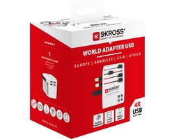 Skross - World Travel Adapter 2-pole + 4 USB Charger + 1 Type C 2400 mA White