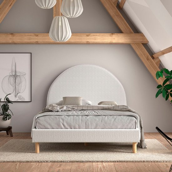 Lit rembourré Maeva 140x200cm - tissu bouclé blanc - Vipack - Lits doubles rembourrés - Blanc - Textile - Lits doubles rembourrés