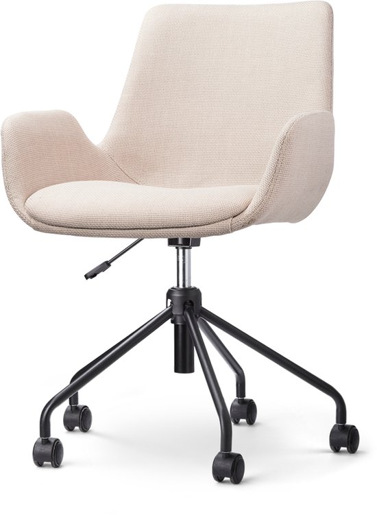 Chaise de bureau Nolon Nout-Eef beige - tissu - réglable - roulettes - piètement blanc - accoudoir bas - moderne - design - confortable