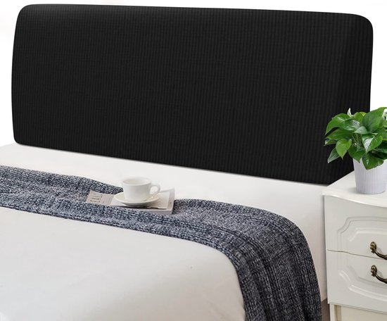 Jaotto Beschermhoes voor hoofdbord van het bed, elastisch, wasbaar, verdikt, jacquard, all-inclusive stofdicht, voor tweepersoonsbed, eenpersoonsbed, 180-200 cm, zwart