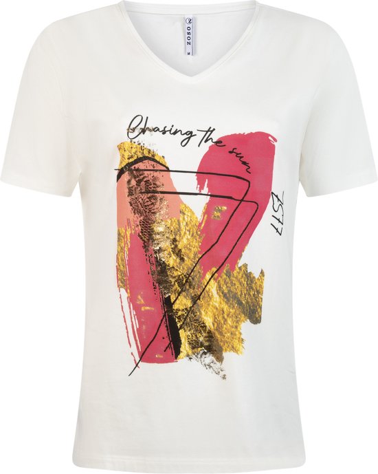 Zoso T-shirt Noa 242 0016/0400 White/pink Dames Maat - 3XL