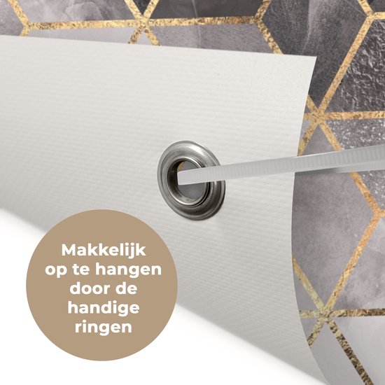 Tableau jardin Abstrait - Cube - Goud - Motifs - Zwart - Wit - 80x60 cm - Affiche jardin - Toile jardin - Affiche extérieur