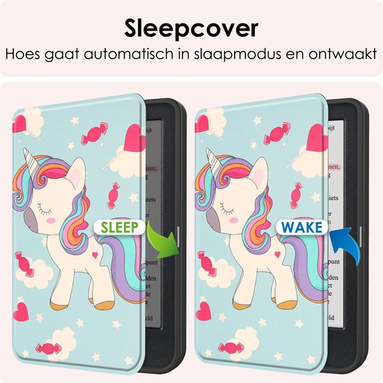 Hoes Geschikt voor Kobo Clara Colour Hoesje Bookcase Cover Book Case Hoes Sleepcover - Eenhoorn van Smartphoto — afbeelding 3