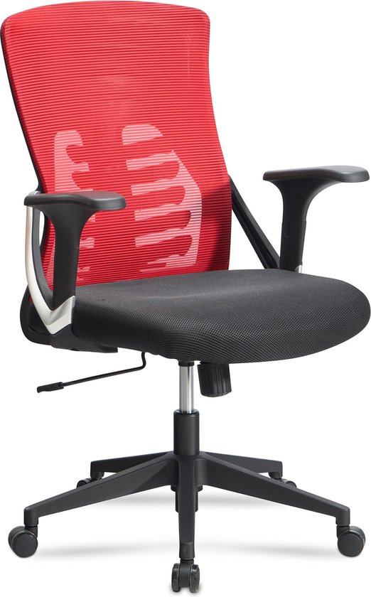 Rootz Modern Design Draaistoel - Bureaustoel - Ergonomische stoel - Rood en Zwart - Schommelmechanisme - Verstelbare zithoogte - Lendensteun - 94cm x 65cm x 65cm
