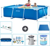 Intex Rechthoekig Frame Zwembad - 220 x 150 x 60 cm - Blauw - Inclusief Afdekzeil - Onderhoudspakket - Zwembadfilterpomp - Filter - Stofzuiger - Vloertegels
