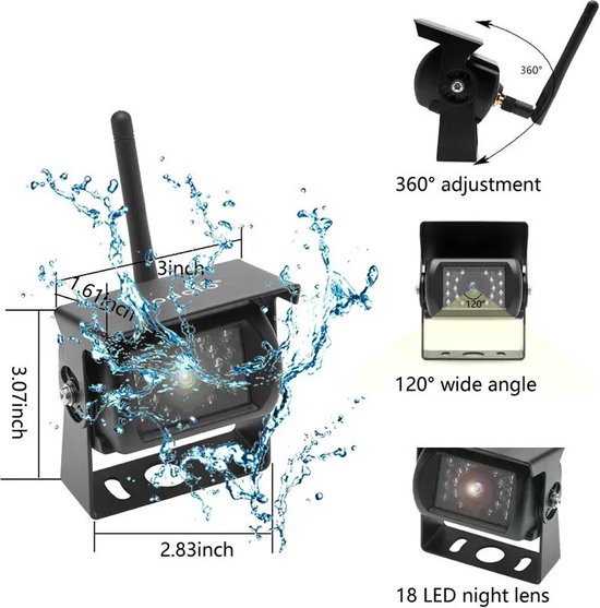 BrandWay Draadloze Achteruitrijcamera set met 7 inch scherm en 2 Draadloze Camera's - Auto / Camper / Caravan / Vrachtwagen / Landbouw van BRA — afbeelding 2