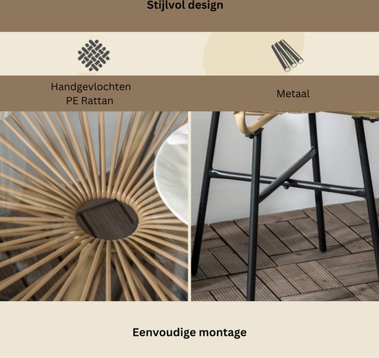 Ronde tuintafel boho style - Salontafel rond - Bijzettafel - Tafel - Beige - 50 cm x 50 cm x 50 cm