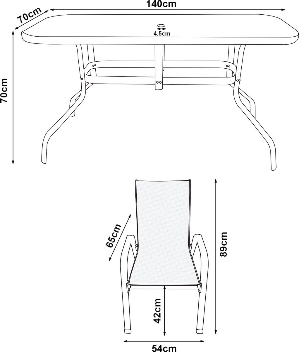 Tuinset Aradeo 7-delig tuintafel met tuinstoelen zwart – foto 7