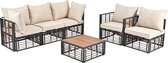 Merax Gartenmöbel Set mit Kissen, Polyrattan Lounge, Balkonset, Sitzgruppe mit 5 Einzelsitz-Sofa(1 mit Armlehnen,2 über Eck, 2 ohne Armlehnen)und 1 Couchtisch,Grau+Beige+Natur