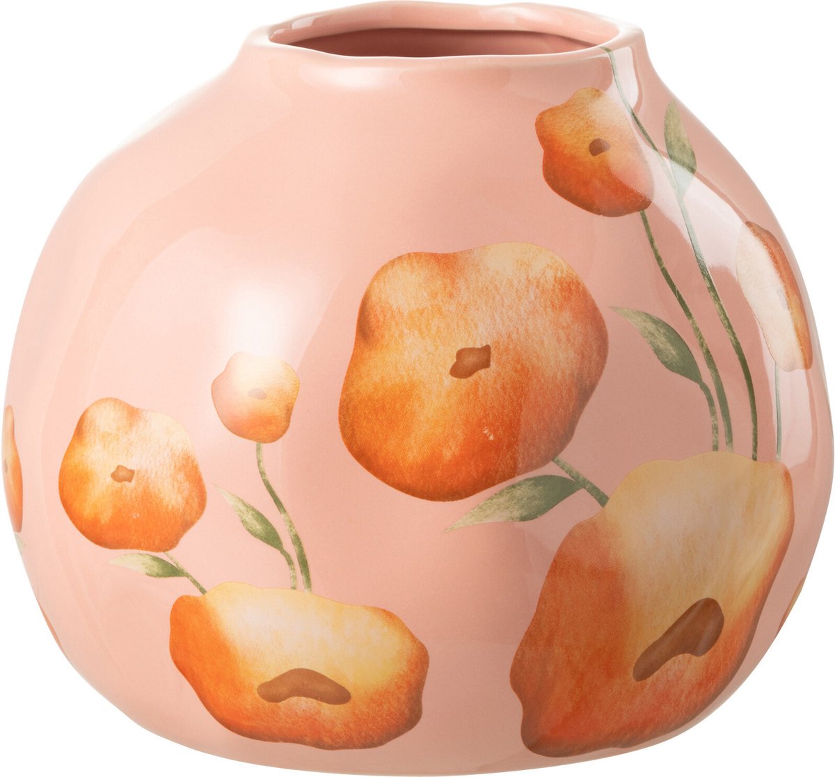 J-Line vaas Bloem Breed - keramiek - zalm/oranje - Ø 20.5 cm Roze