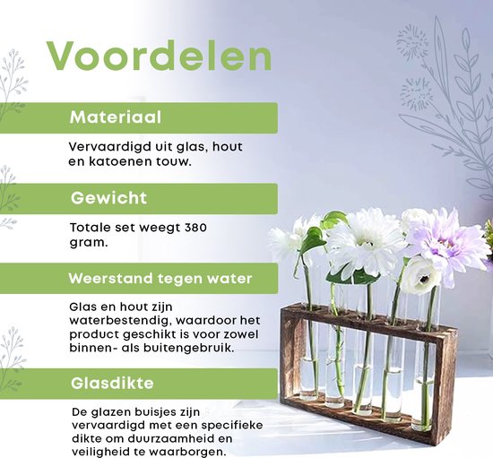 Voordelen: gemaakt van glas, hout en touw; weegt 380 gram; waterbestendig; dik glas.