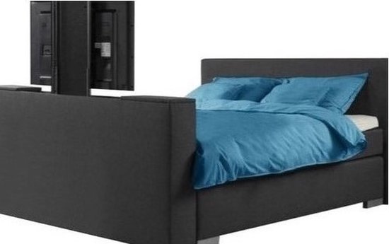 BedNL – Boxspring - luxe DAM met voetbord tv lift systeem – 180x220 - Compleet Antracite kleur