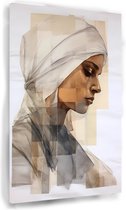 Portrait de femme - Tableau portrait - Tableaux sur toile Foulard - Décoration murale rurale - Tableau sur toile salon - Décoration murale chambre 40x60 cm