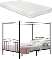 In And OutdoorMatch Metalen hemelbed Florent - Zwart - Met matras - 180x200 cm - Staal en koudschuim - Klassiek design