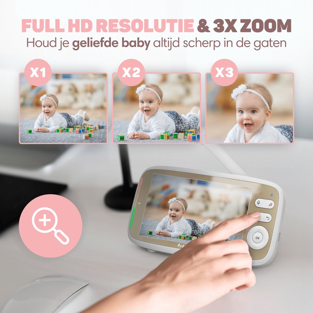 Afbeelding 3 van Vulpes Goods® Babycare - Babyfoon met Camera - Babymonitor met Camera en VOX - 5 inch FULL HD Scherm - Op afstand bestuurbaar - Baby Camera - Babyfoons met Geluidsdetectie - Nightvision - PRO Versie - Wit