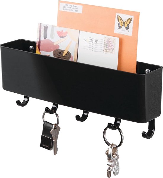 Sleutelrek - sleutelorganizer met postbakje - modern wandmodel - zwart