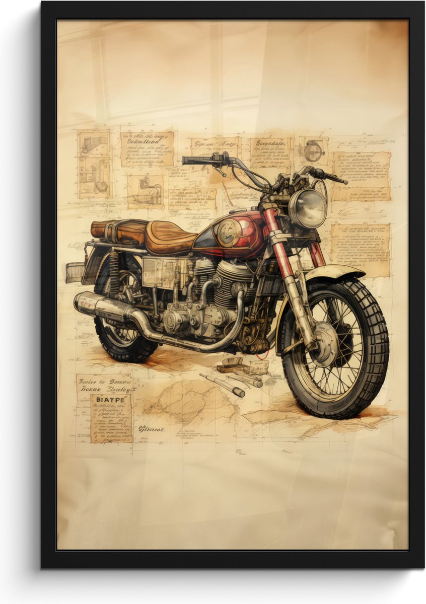 FrameYourWall Poster in lijst - Fotolijst 40x60 cm - Posters - Vintage - Motor - Papier - Voertuig - Posterlijst zwart - Decoratie - Wanddecoratie woonkamer - Muurdecoratie slaapkamer Motorfiets