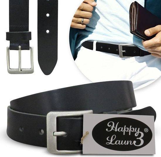 Riem en cuir noir pour homme - Taille de ceinture 105 - Facile à raccourcir soi-même - Cuir véritable - Ceintures en cuir Zwart - Ceinture de pantalon pour Jeans - 4 cm de large - Sans nickel - Cadeau homme