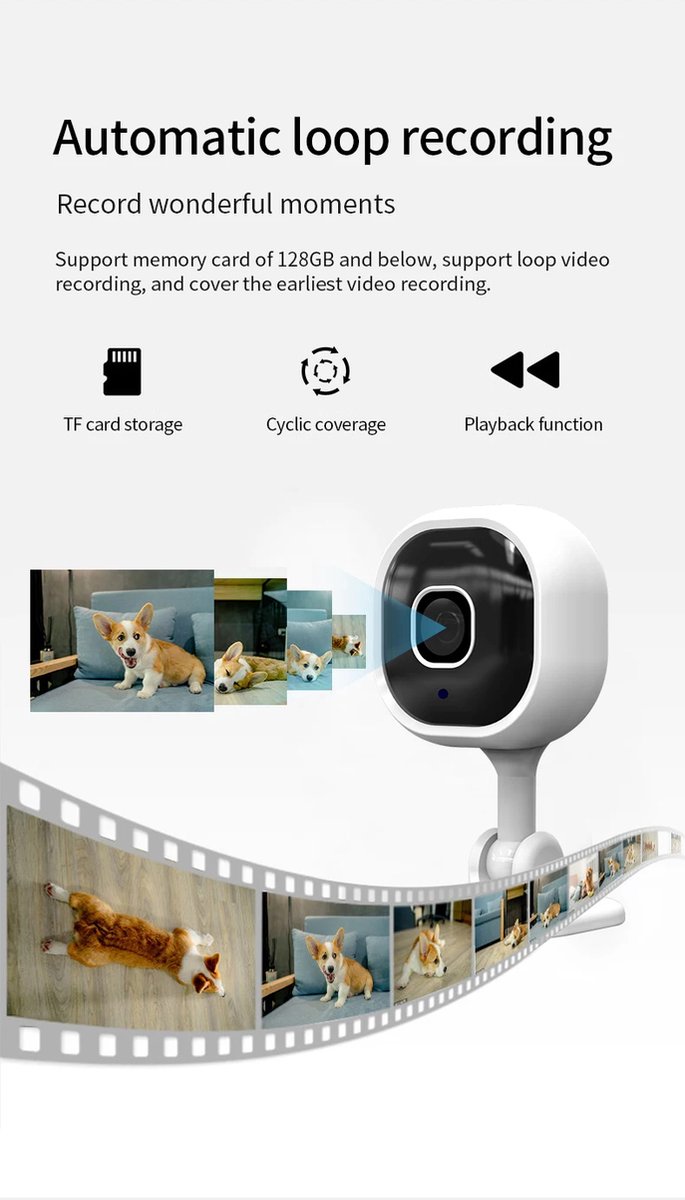 DrPhone GuardEye - Indoor Wifi Beveiligingscamera - Met Mobiele App - Infrarood Camera - Nachtvisie camera - SD Kaart Ondersteuning (32GB Max) - Wit van DrPhone — afbeelding 4
