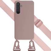 Selencia Hoesje Geschikt voor Samsung Galaxy A55 Hoesje Met Koord - Selencia Siliconen hoesje met afneembaar koord - roze